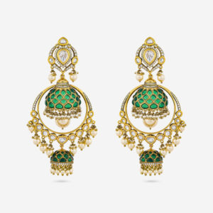 Kundan Chand Bali earring with Ruby and Emerald