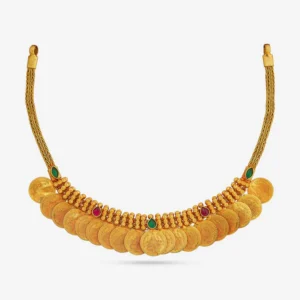 Silver temple Necklace with Laxmi motif with gold polish