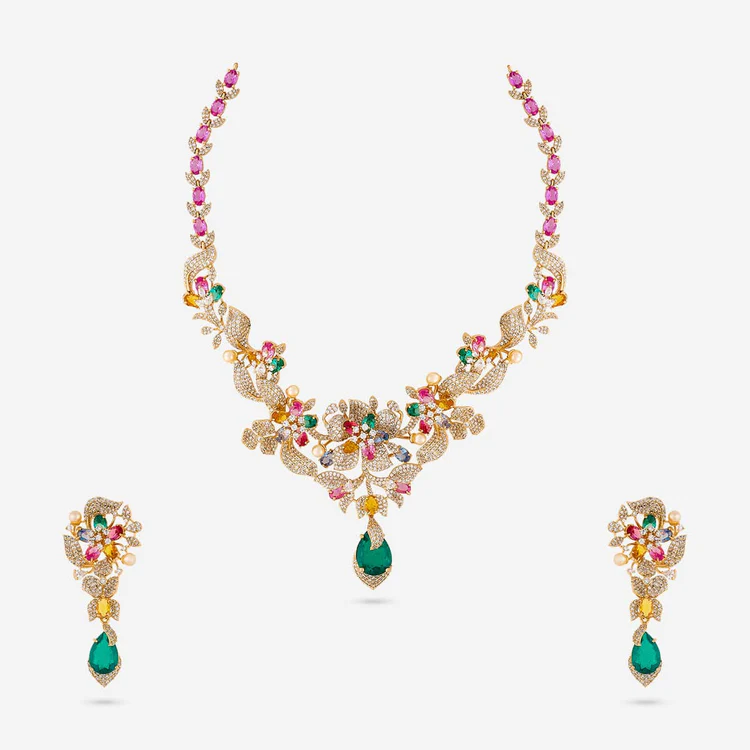 Zircon floral necklace with enamel - Image 2