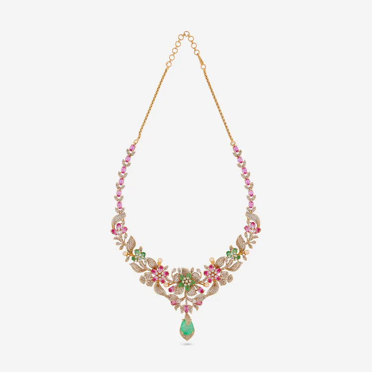 Zircon floral necklace with enamel - Image 4